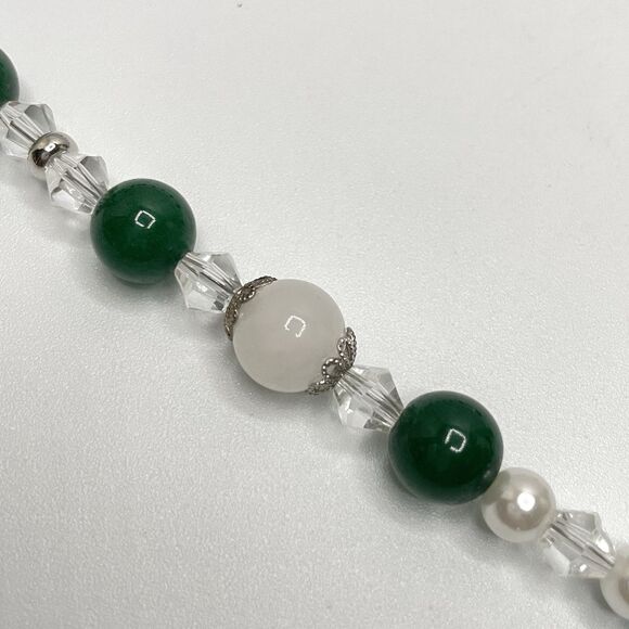 Artisan Handcrafted Emerald Green Gemstone Pearl Glass Beaded Necklace Amazing - Picture 8 of 10